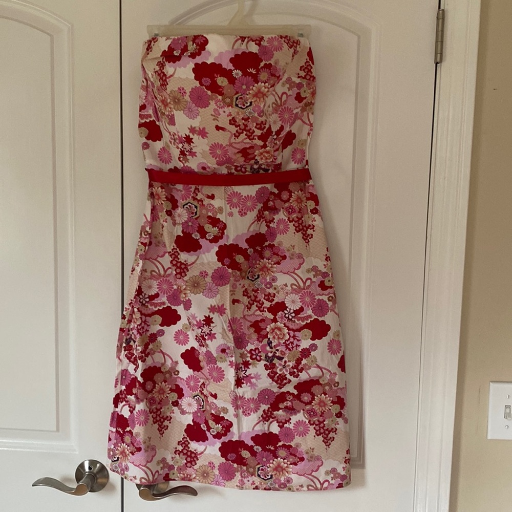 Red floral strapless stretch dress XS/S